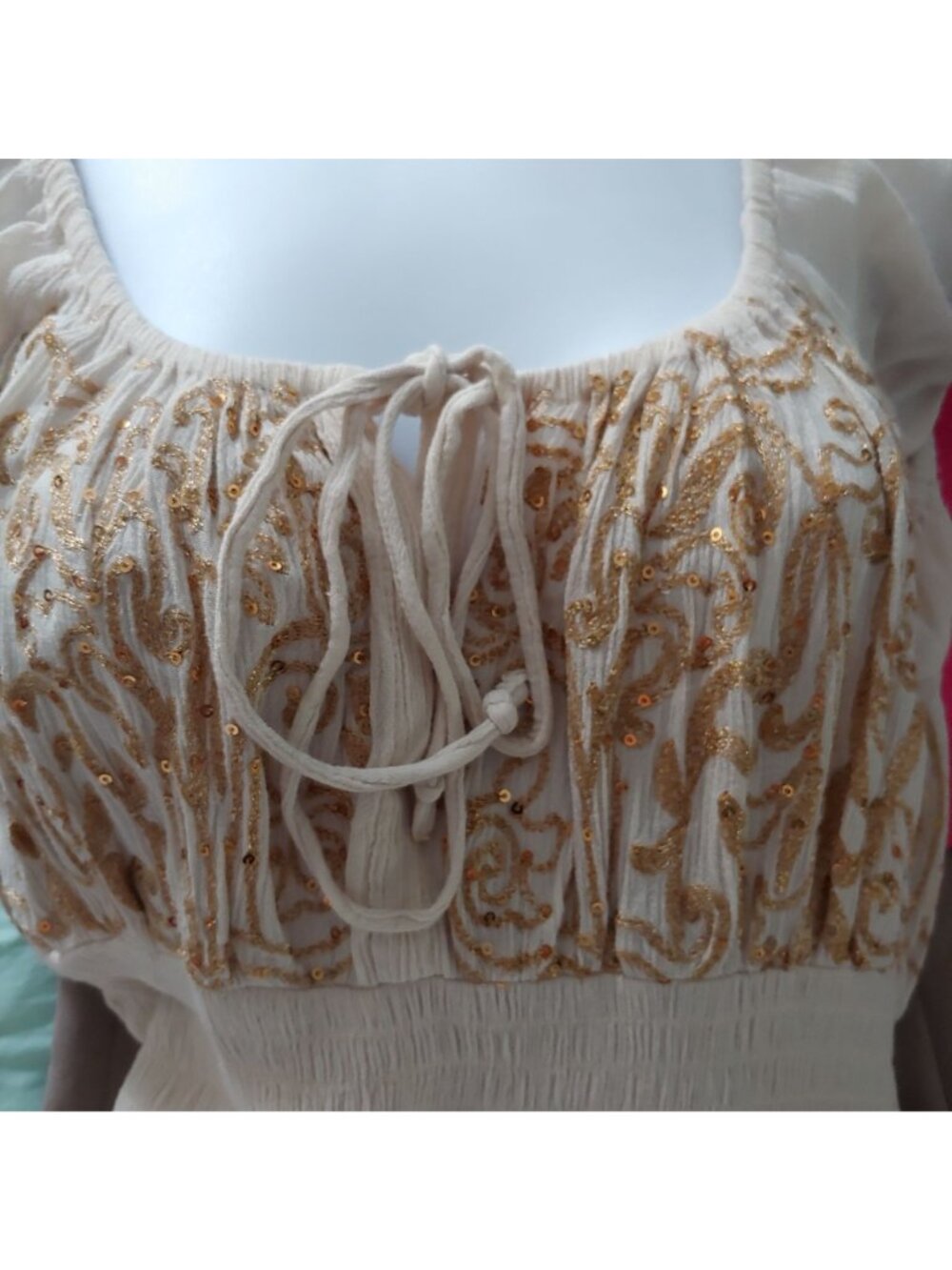 Boston Proper Boho Romantic Maxi Dress Cottagecore Whimsical Milkmaid Smocked S - Picture 9 of 12